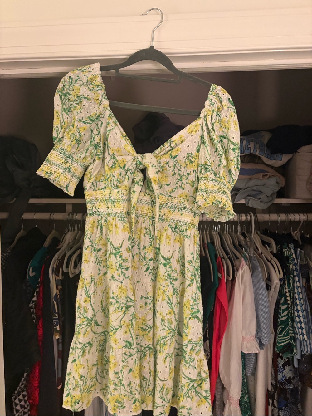 Alice + Olivia Cream Mini Dress with Yellow & Green Floral Print - Picture 2 of 3